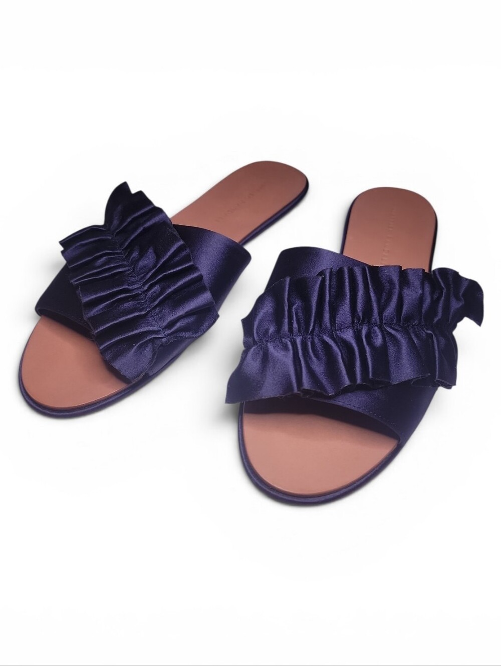 LOEFFLER RANDALL Rey Satin Ruffled Flat Sandals, Eclipse - Picture 2 of 4